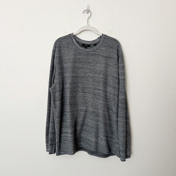 [Vince] Heather Gray Crew Neck Waffle Knit Thermal Pullover Long Sleeves Sz XXL - Picture 2 of 11